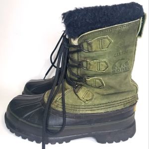 SOREL Caribou Green Nubuck Leather Waterproof Snow Boots Sz 6